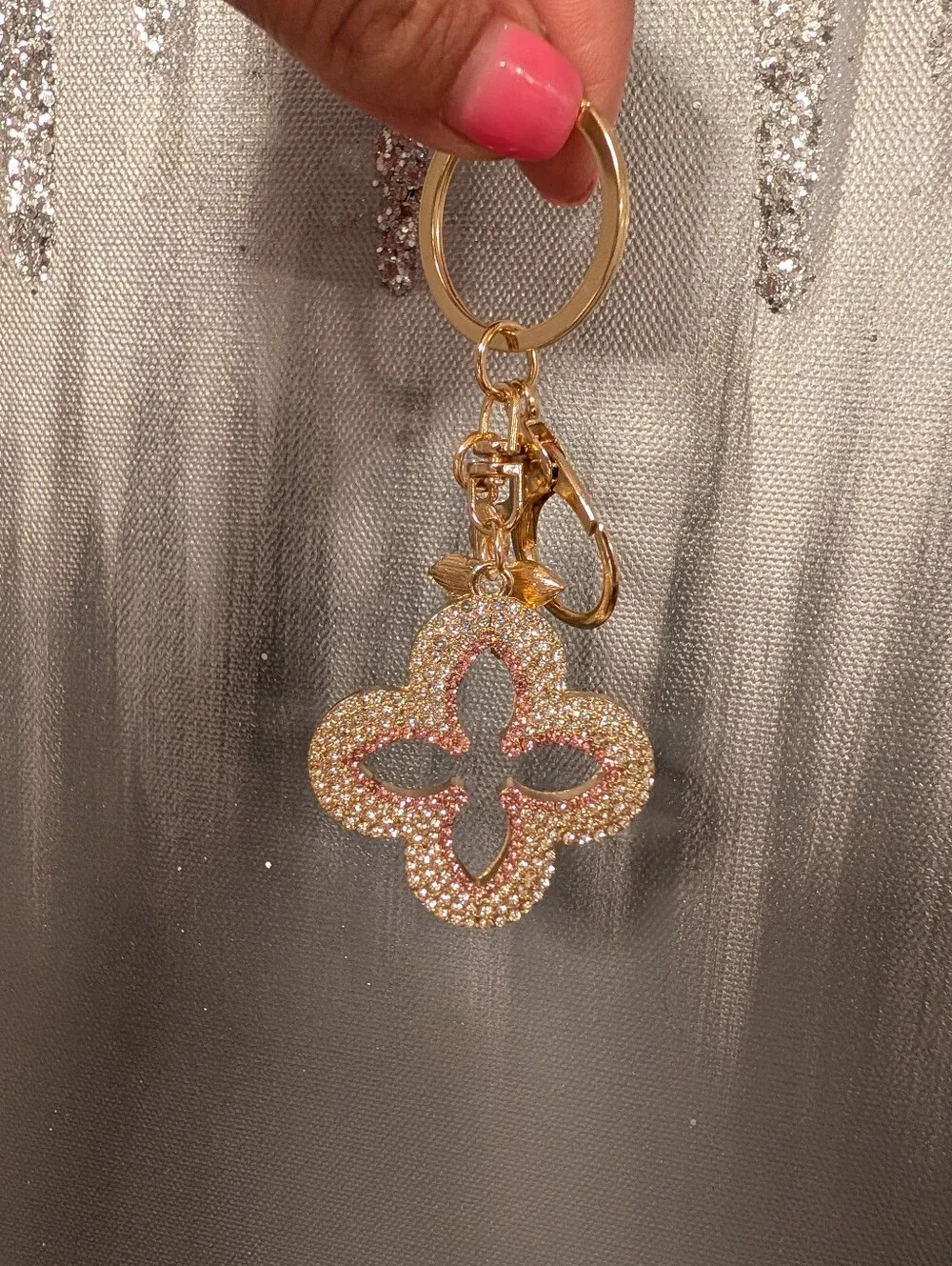 Gold And Pink Rhinestone Bag Charm/Key Chain